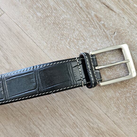Fullum & Holt Black Croc Embossed Leather Belt sz 44/110 Minimalist Casual Work - Picture 5 of 7